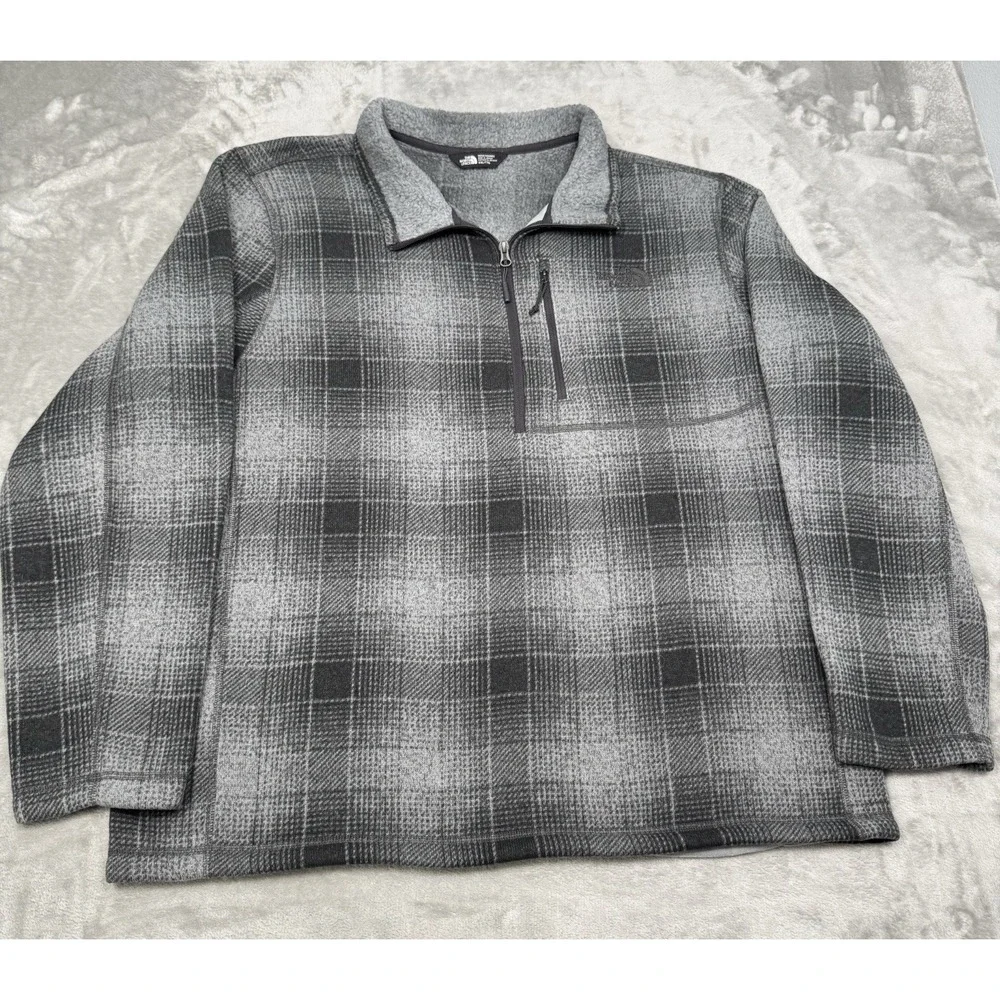 The North Face Fleece Jacket Mens 2XL XXL Gray Plaid Pullover Sweatshirt Sweater